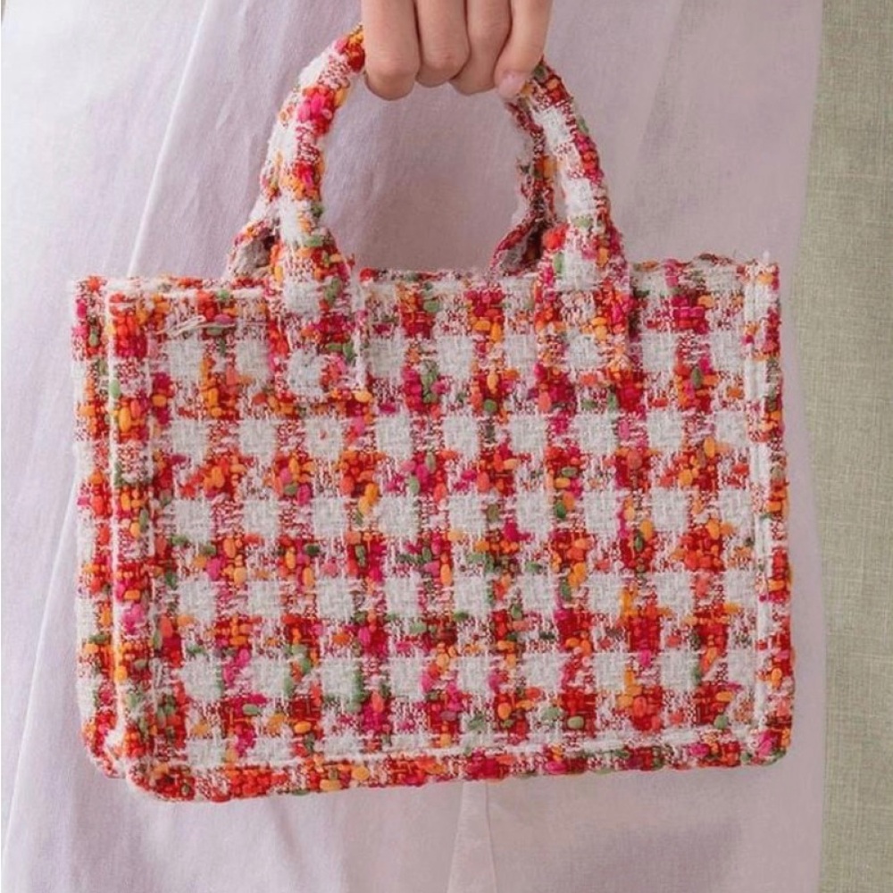 TWEED MINI BOOK TOTE (RED)